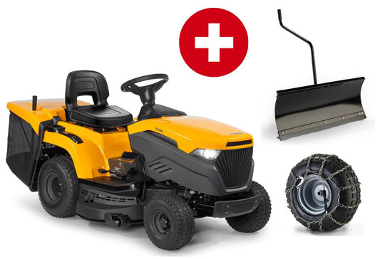 Tracteur de pelouse Stiga Estate 598 – pack hiver avec lame à neige et chaînes à neige-Neuf